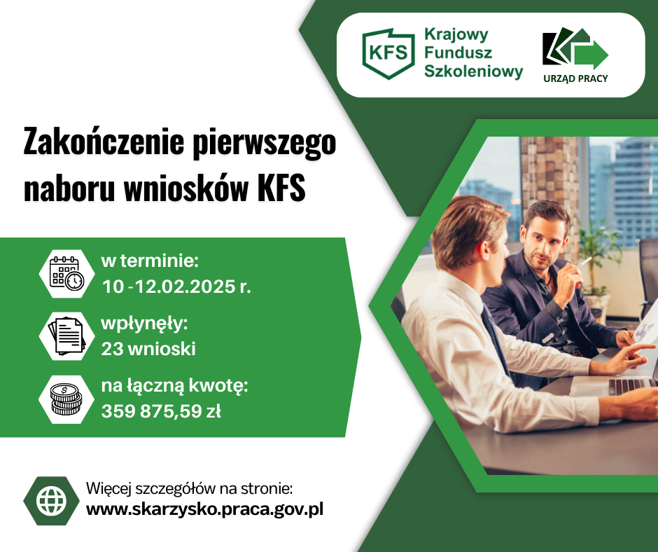 Zdjęcie artykułu Zakończenie pierwszego naboru wniosków na szkolenia finansowane  w ramach środków limitu podstawowego Krajowego Funduszu Szkoleniowego w 2025 roku