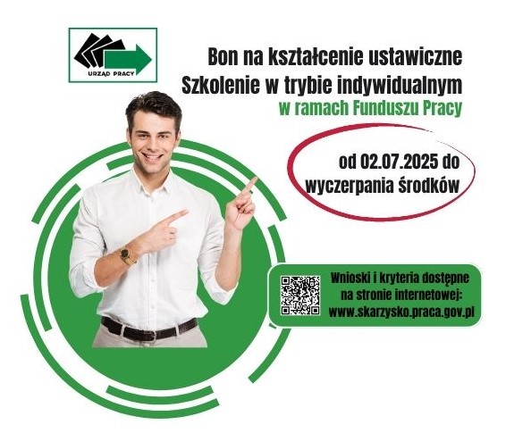 Zdjęcie artykułu Zapraszamy do składania Wniosków o przyznanie Bonu na kształcenie ustawiczne oraz sfinansowanie wybranego szkolenia  w ramach środków Funduszu Pracy na rok 2025